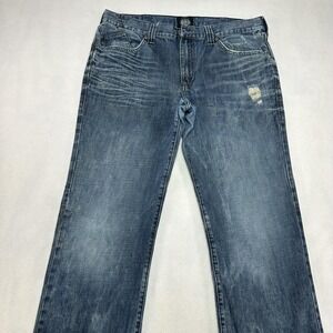 Rock & Republic Neil Jeans Mens 37x30 Blue Straight Denim Distressed Embroidered